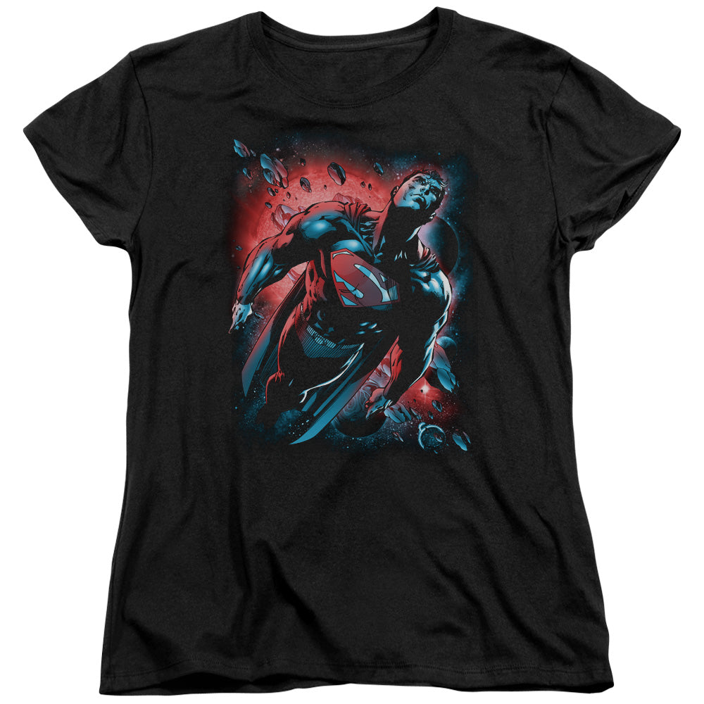 Superman - Red Sun - Short Sleeve Womens Tee - Black T-shirt