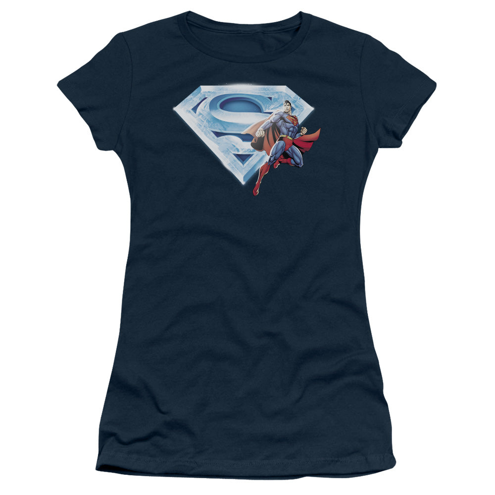 Superman - Superman & Crystal Logo - Short Sleeve Junior Sheer - Navy T-shirt