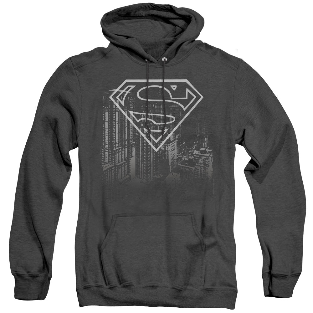 Superman - Skyline - Adult Heather Hoodie - Black