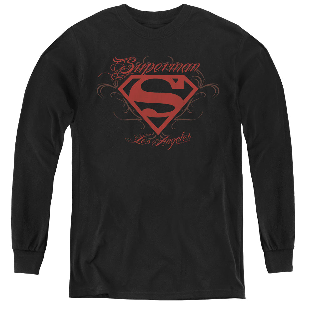 Superman La - Youth Long Sleeve Tee - Black