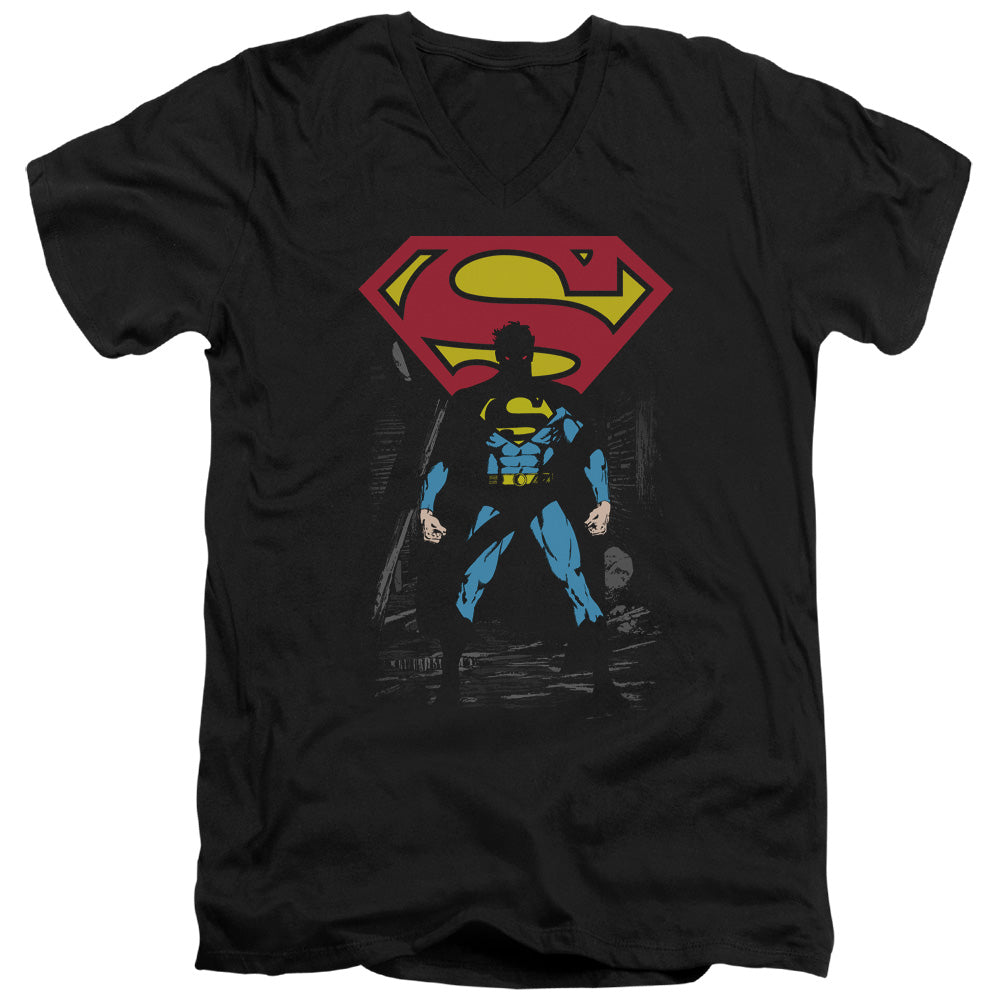 SUPERMAN DARK ALLEY - S/S ADULT V-NECK - BLACK T-Shirt