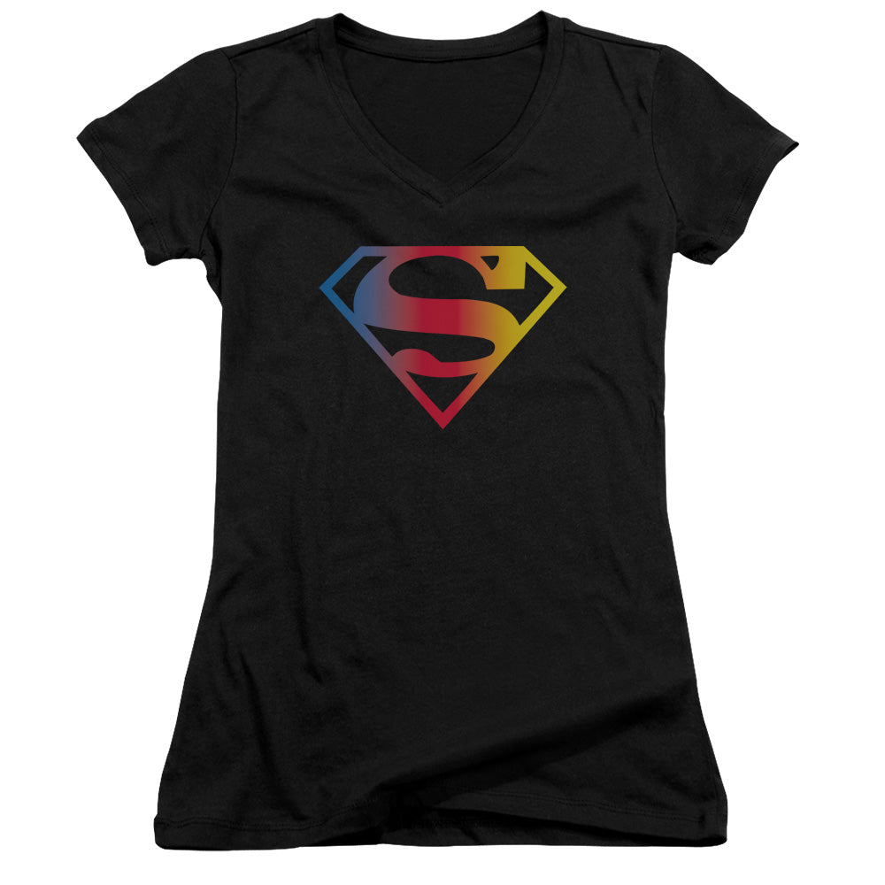 Superman Gradient Superman Logo - Junior V-neck - Black