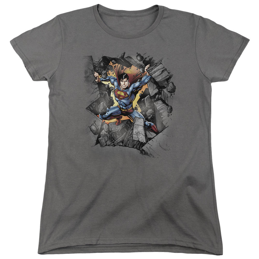 Superman - Break On Through - Short Sleeve Womens Tee - Charcoal T-shirt