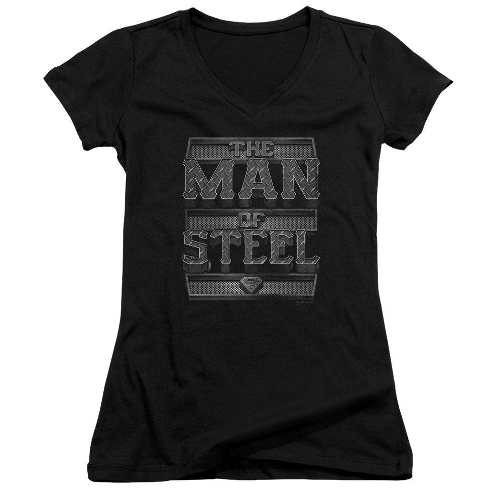 Superman - Steel Text - Junior V-neck - Black