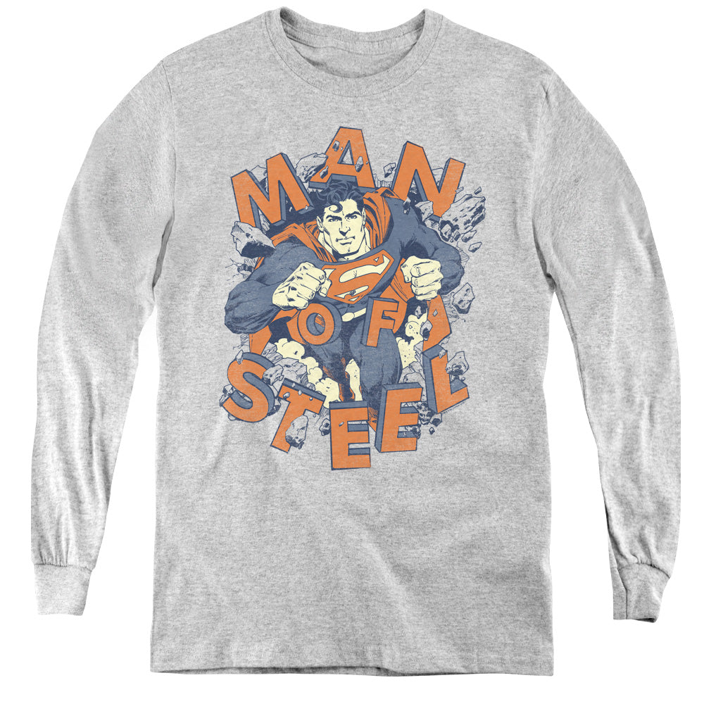 Superman Coming Through - Youth Long Sleeve Tee - Athletic Heather