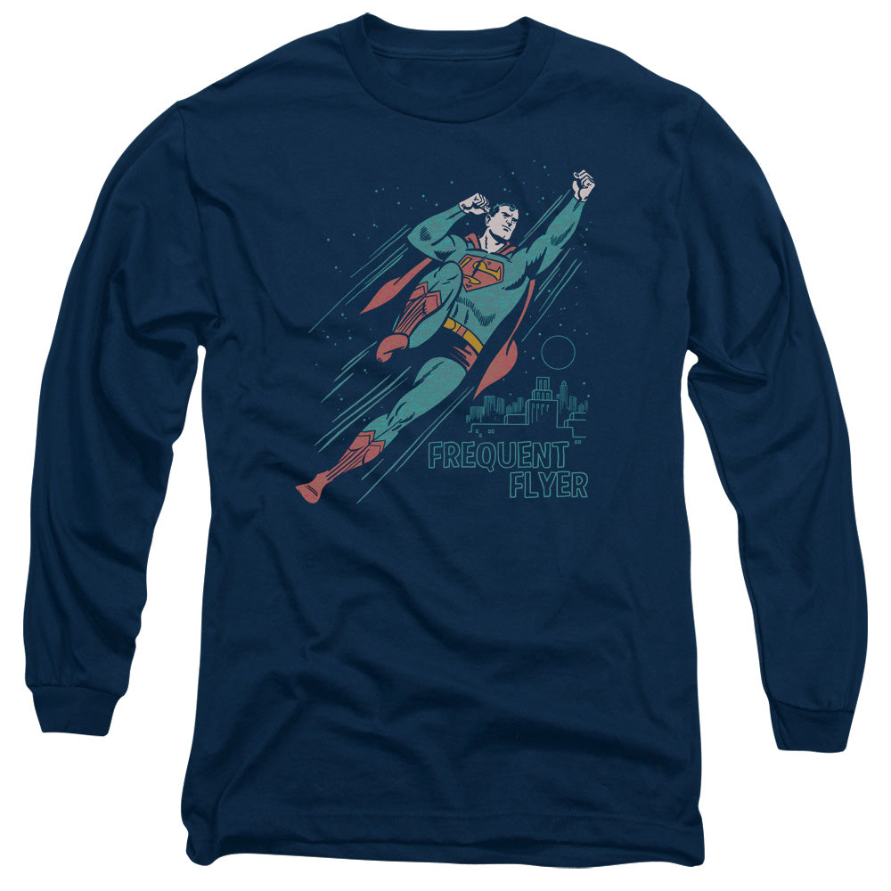 Superman - Frequent Flyer - Long Sleeve Adult 18/1 - Navy T-shirt