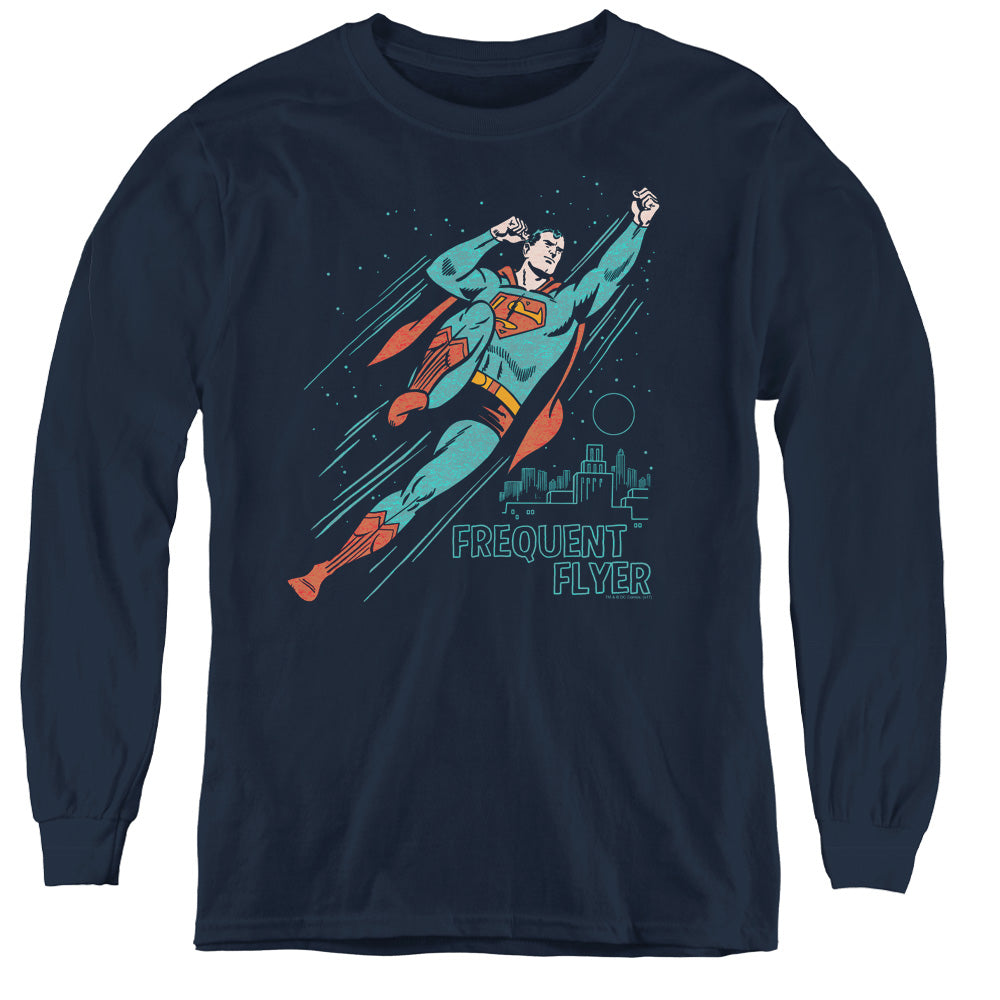 Superman - Frequent Flyer - Youth Long Sleeve Tee - Navy