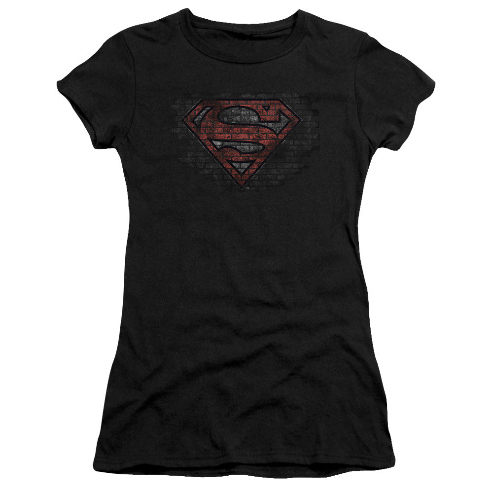 Superman - Brick S - Short Sleeve Junior Sheer - Black T-shirt