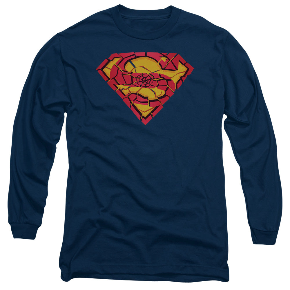 Superman - Shattered Shield - Long Sleeve Adult 18/1 - Navy T-shirt