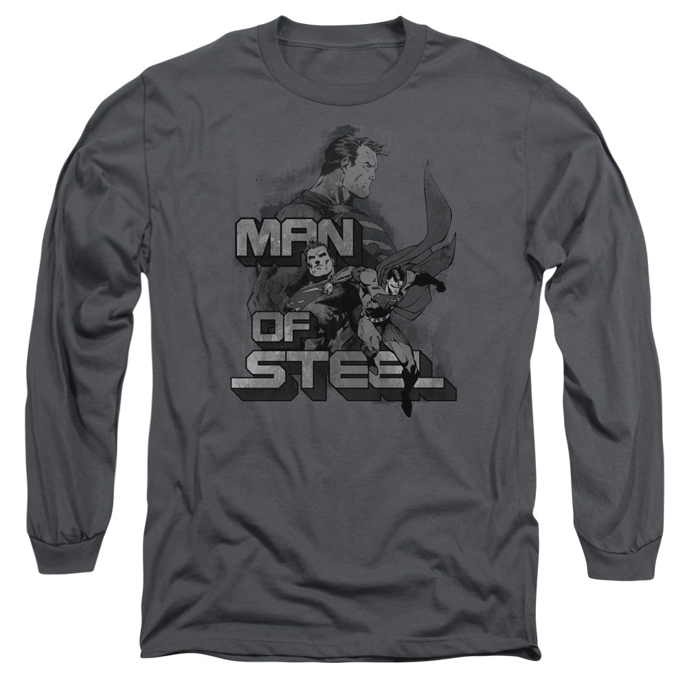 Superman - Steel Poses - Long Sleeve Adult 18/1 - Charcoal T-shirt