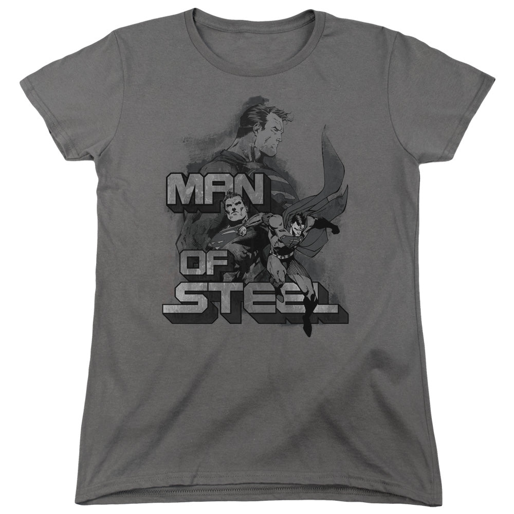 Superman - Steel Poses - Short Sleeve Womens Tee - Charcoal T-shirt