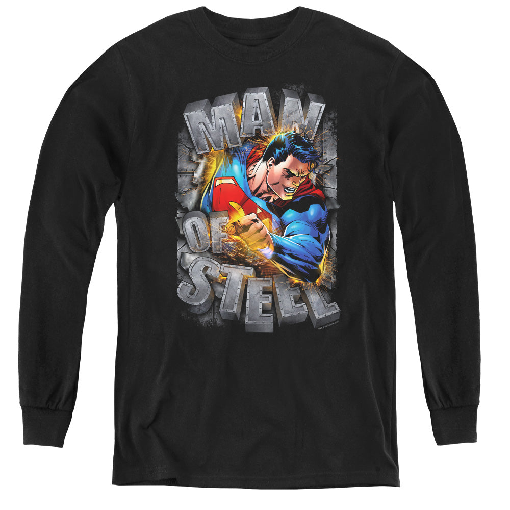 Superman - Ripping Steel - Youth Long Sleeve Tee - Black