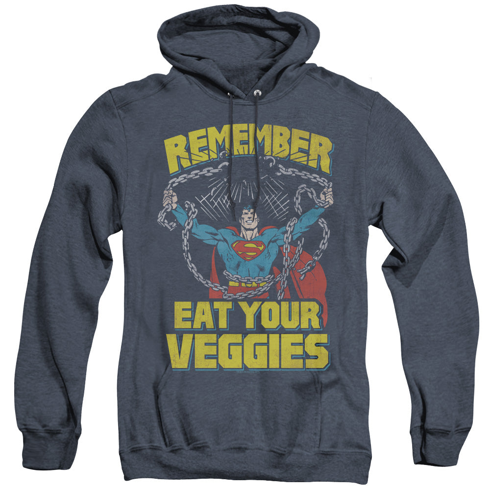 Superman - Veggie Power - Adult Heather Hoodie - Navy