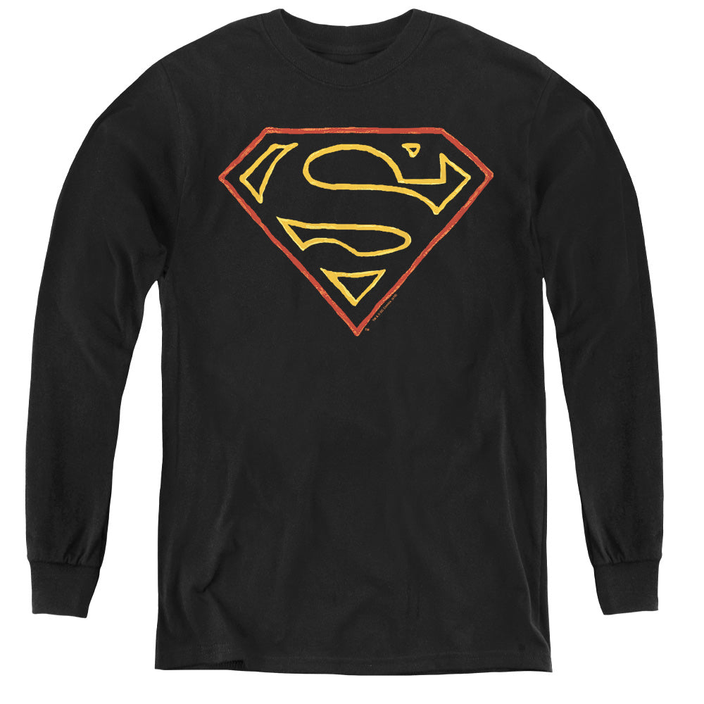 Superman Colored Shield - Youth Long Sleeve Tee - Black