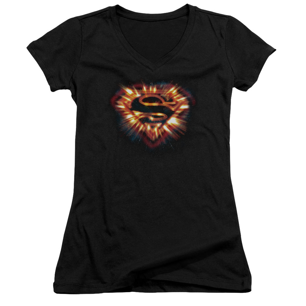 Superman - Space Burst Shield - Junior V-neck - Black