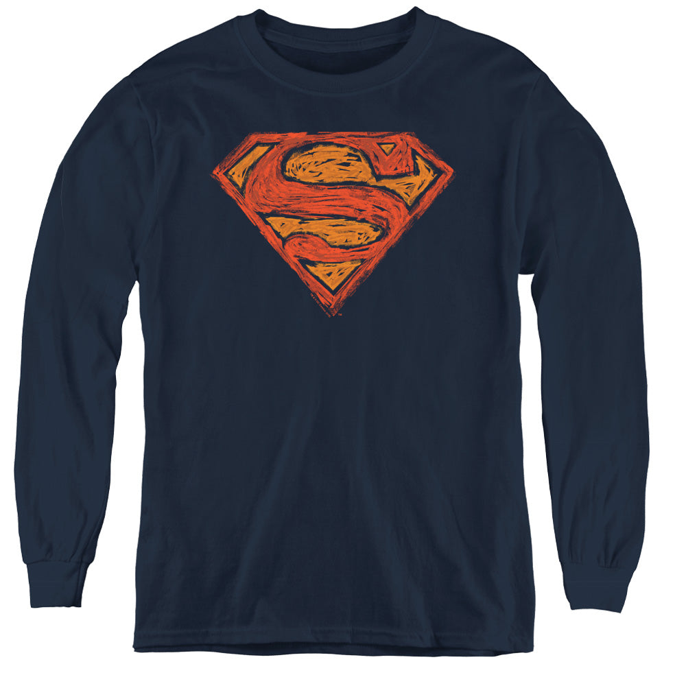 Superman - Messy S - Youth Long Sleeve Tee - Navy