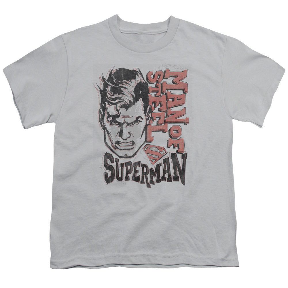 Superman - Retro Lines - Short Sleeve Youth 18/1 - Silver T-shirt