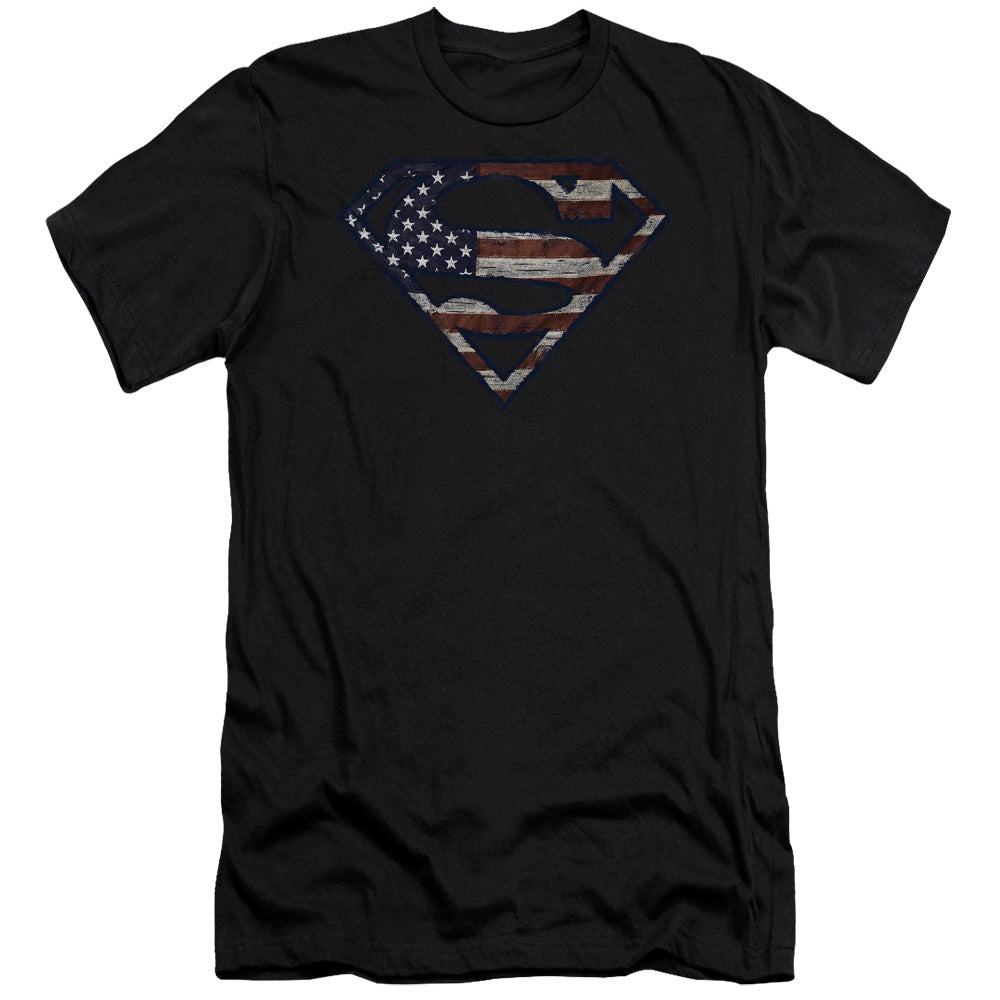 Superman - Wartorn Flag - Short Sleeve Adult 30/1 - Black T-shirt