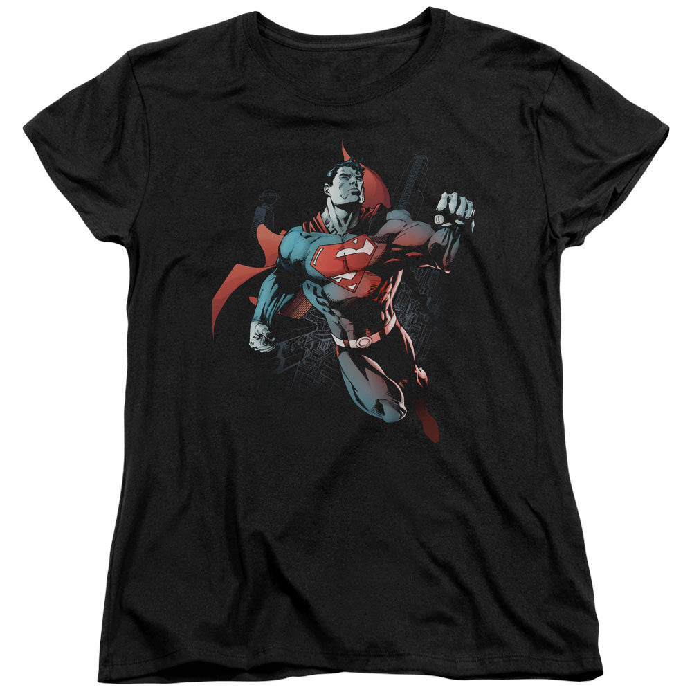 Superman - Up In The Sky - Short Sleeve Womens Tee - Black T-shirt