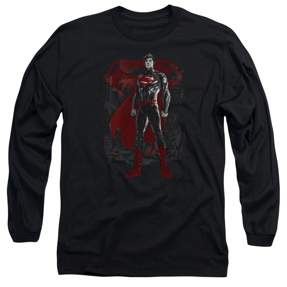 Superman - Aftermath - Long Sleeve Adult 18/1 - Black T-shirt