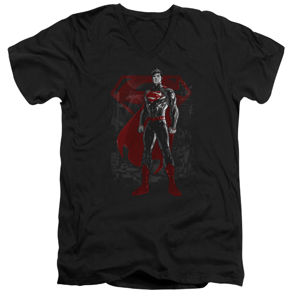 Superman - Aftermath - Short Sleeve Adult V-neck - Black T-shirt