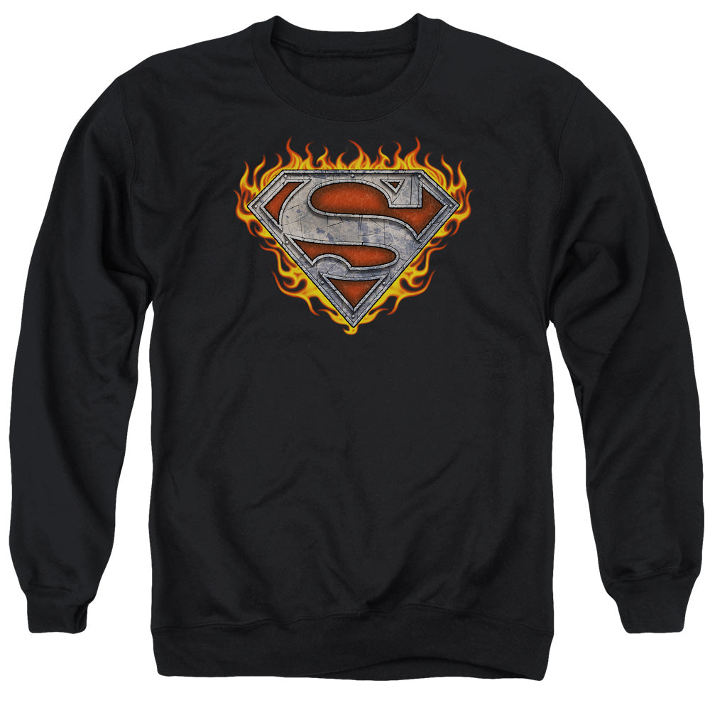 Superman - Iron Fire Shield - Adult Crewneck Sweatshirt - Black