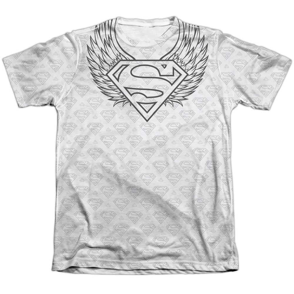 SUPERMAN WINGED SHIELD REPEAT - ADULT 65/35 POLY/COTTON S/S TEE - WHITE T-Shirt