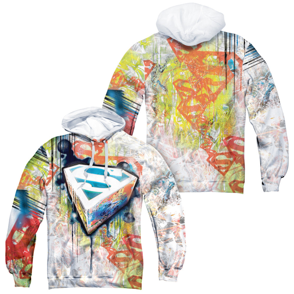 Superman - Urban Shields (Front/back Print) - Adult Poly Pullover Hoodie - White