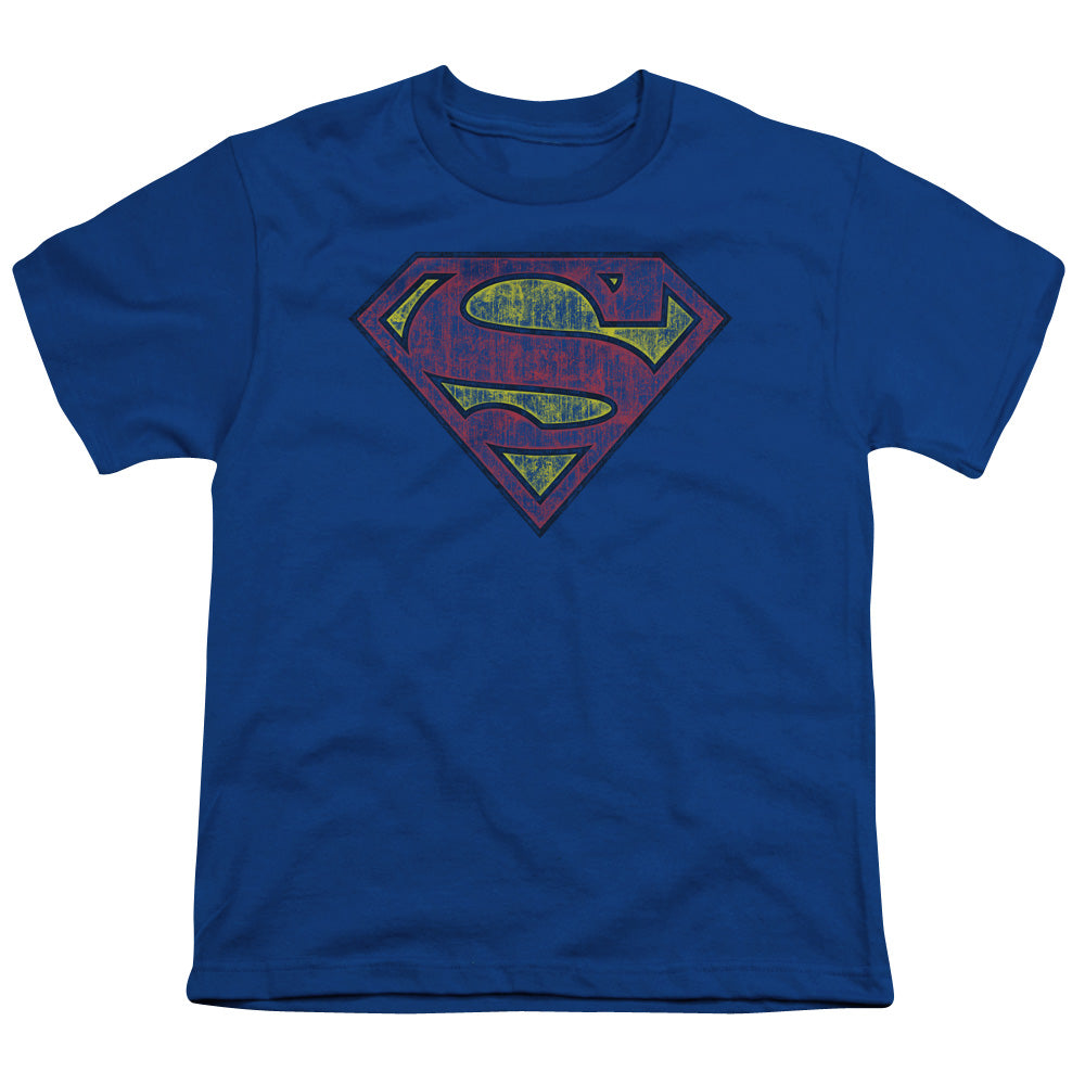 Superman - Tattered Shield - Short Sleeve Youth 18/1 - Royal Blue T-shirt