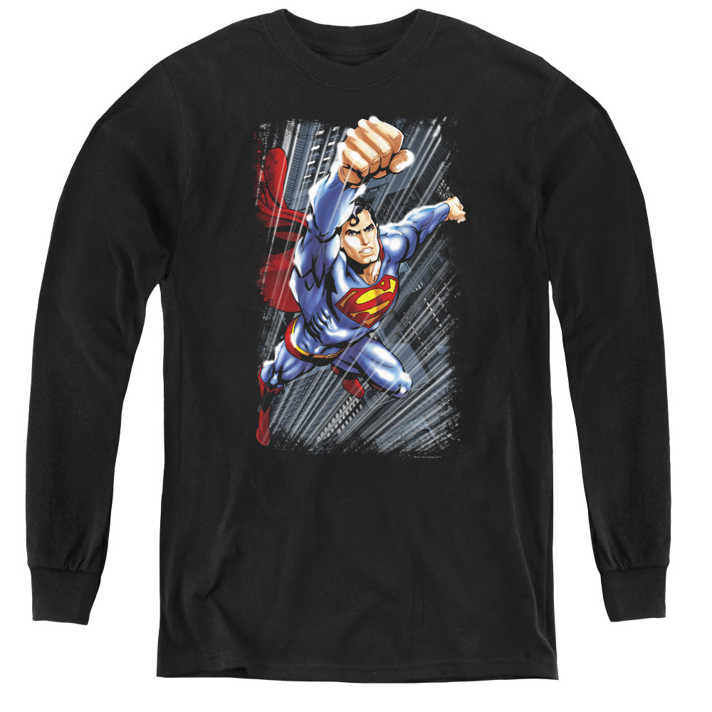 Superman - Faster Than - Youth Long Sleeve Tee - Black