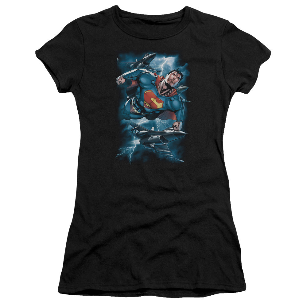 Superman - Stormy Flight - Short Sleeve Junior Sheer - Black T-shirt