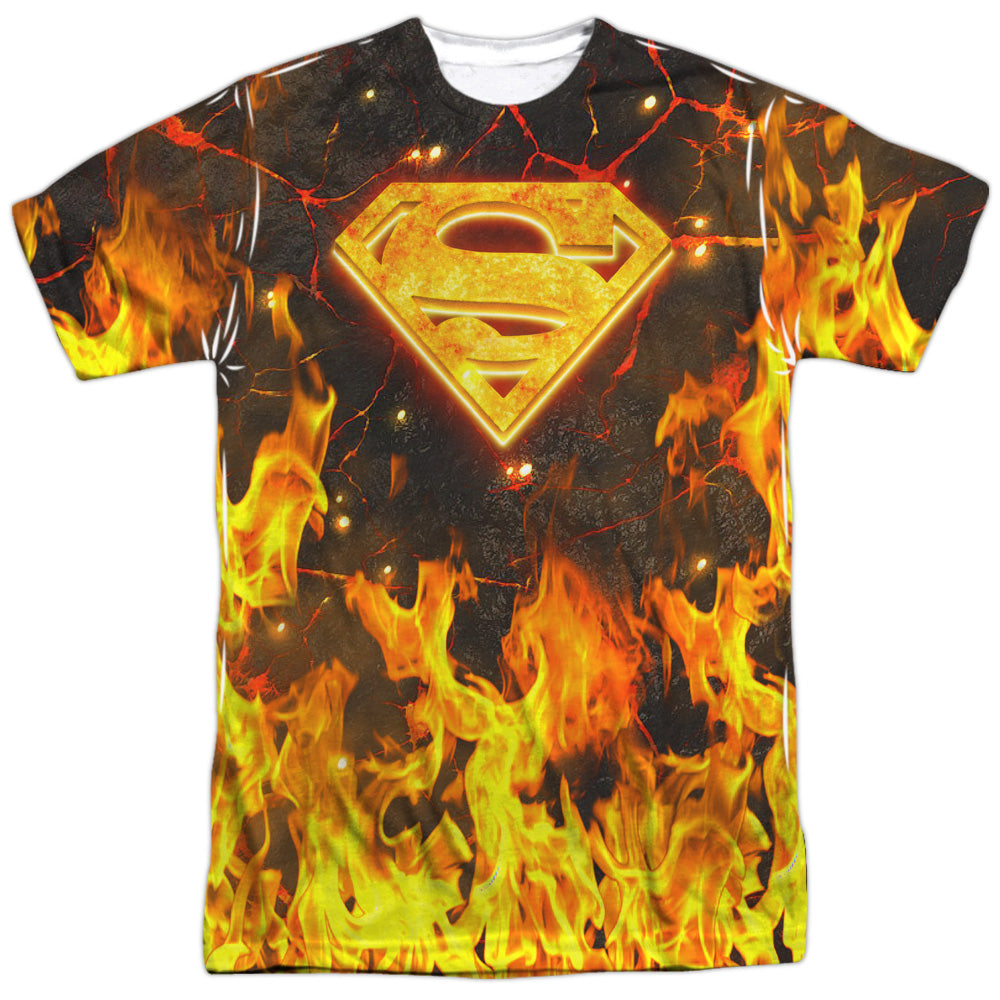 Superman - Fire Logo - Short Sleeve Adult Poly Crew - White T-shirt