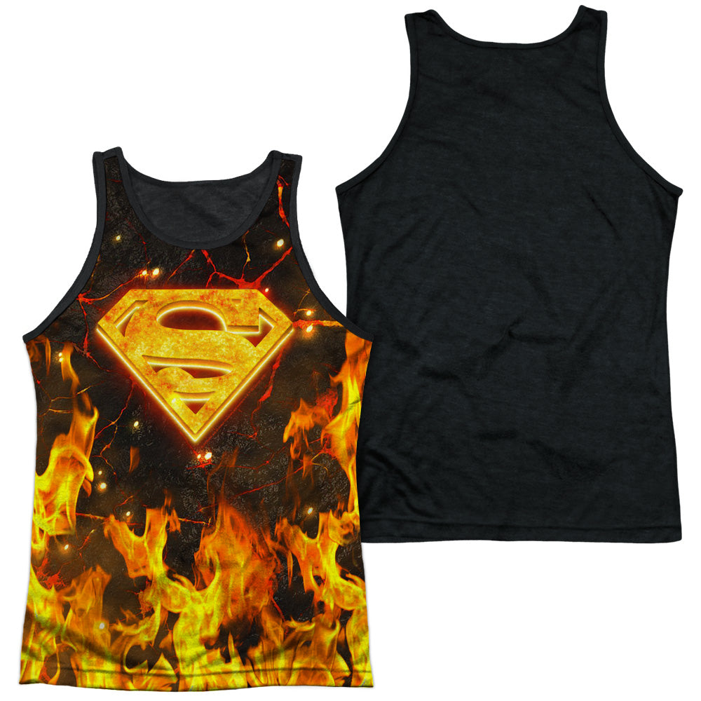 Superman - Fire Logo - Adult Poly Tank Top Black Back - White