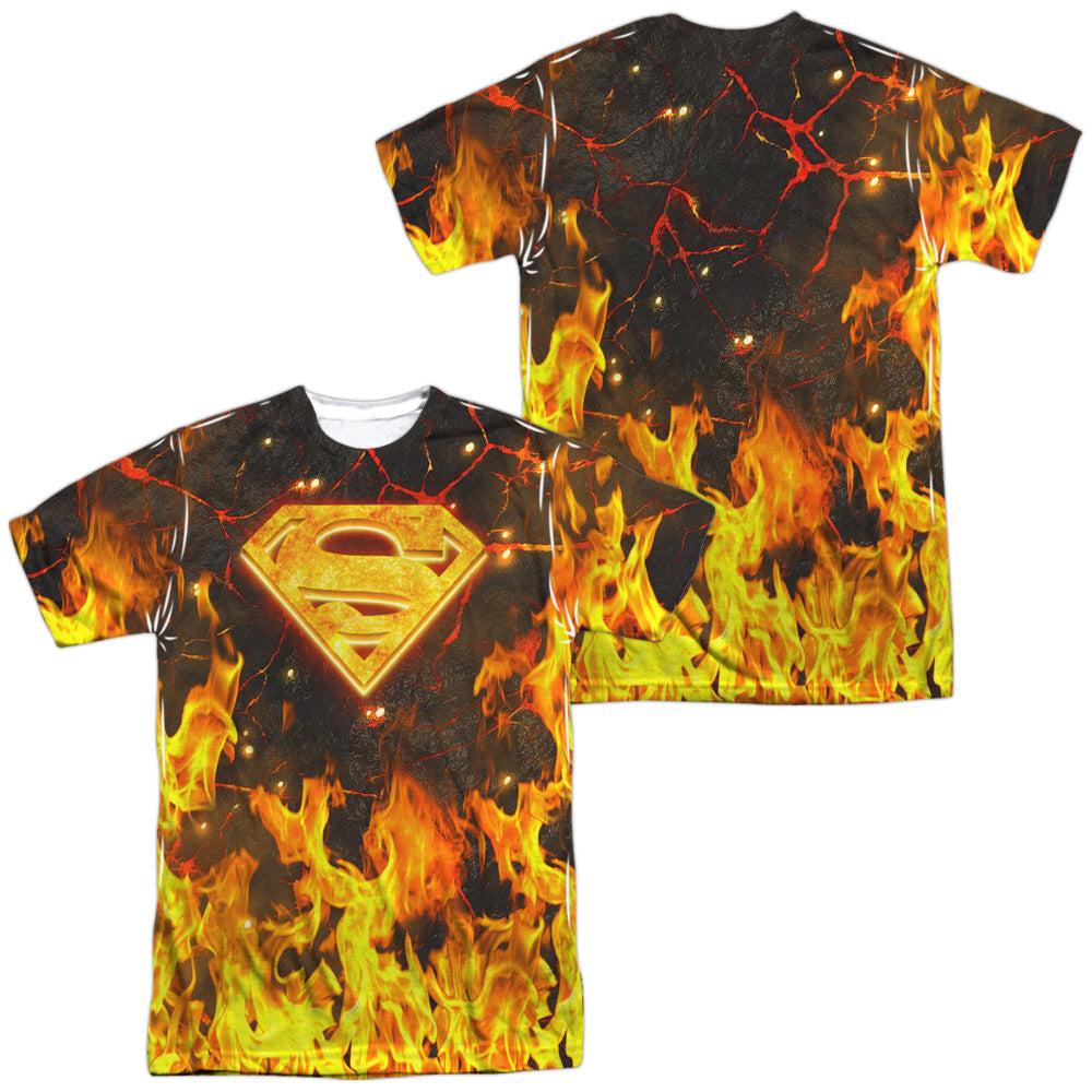 Superman - Fire Logo (Front/back Print) - Short Sleeve Adult Poly Crew - White T-shirt