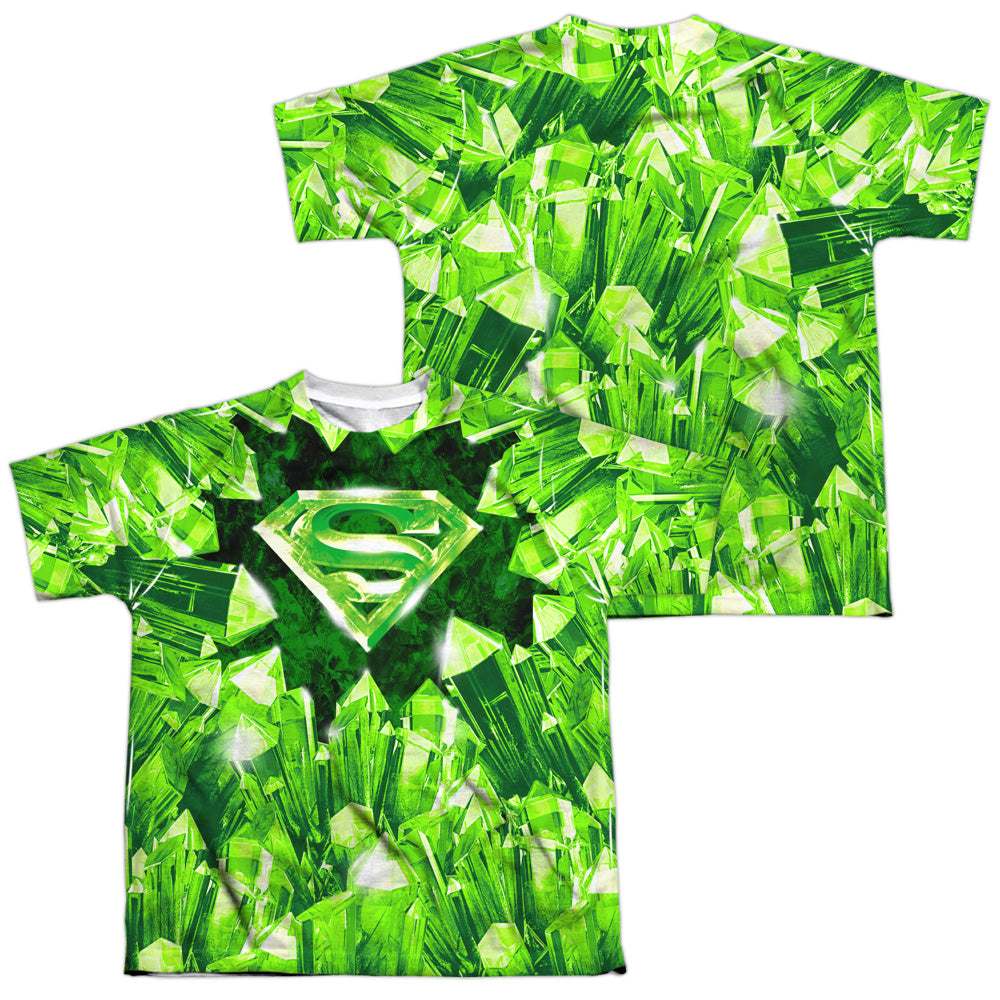 Superman - Kryptonite Shield (Front/back Print) - Short Sleeve Youth Poly Crew - White T-shirt