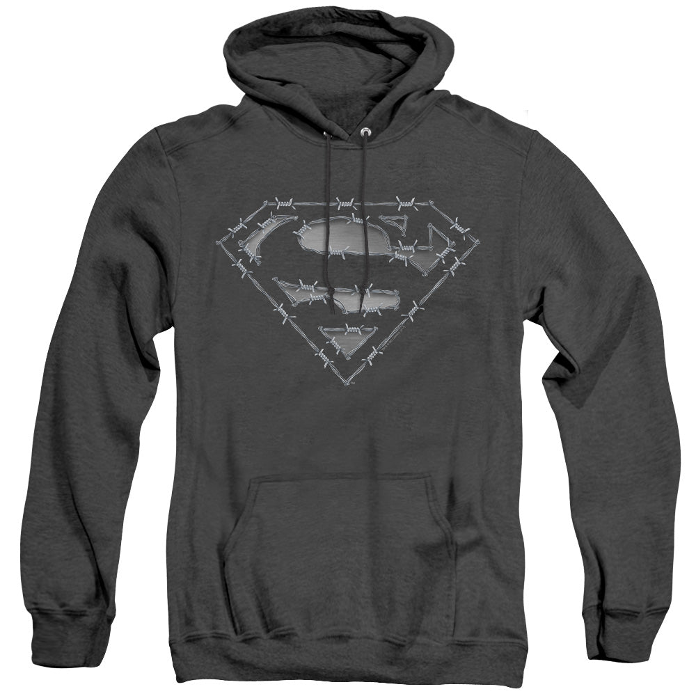 Superman - Barbed Wire - Adult Heather Hoodie - Black