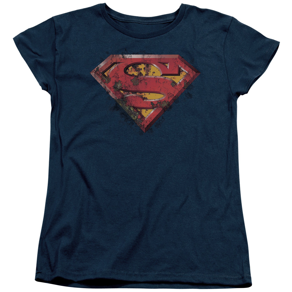 Superman - Rusted Shield - Short Sleeve Womens Tee - Navy T-shirt