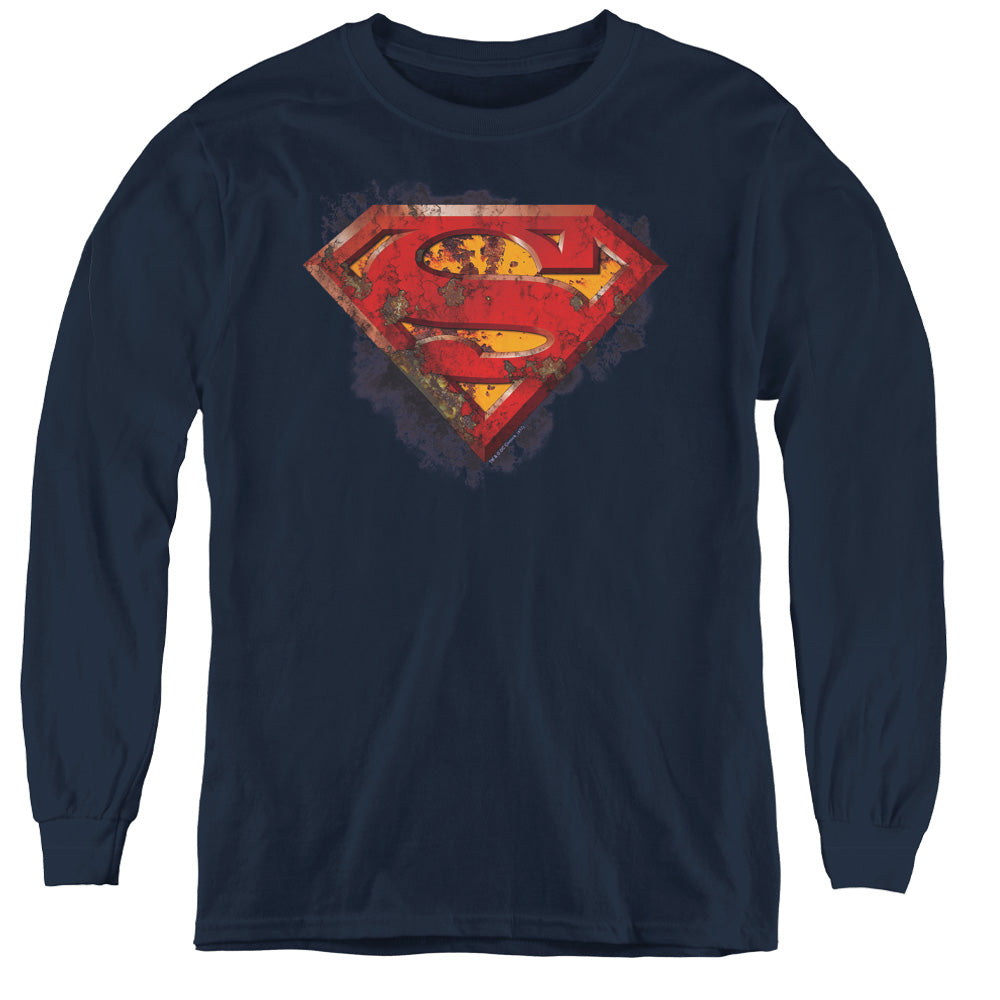 Superman - Rusted Shield - Youth Long Sleeve Tee - Navy