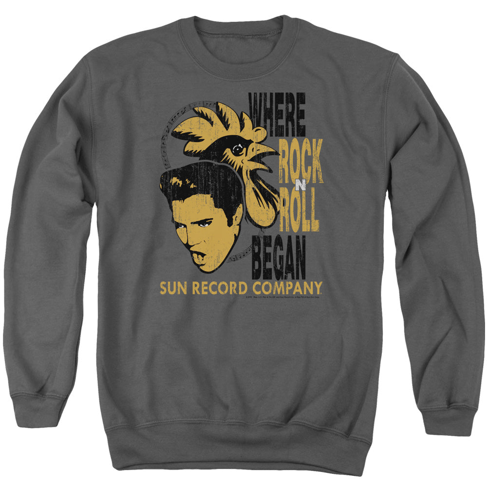 Sun - Elvis And Rooster - Adult Crewneck Sweatshirt - Charcoal