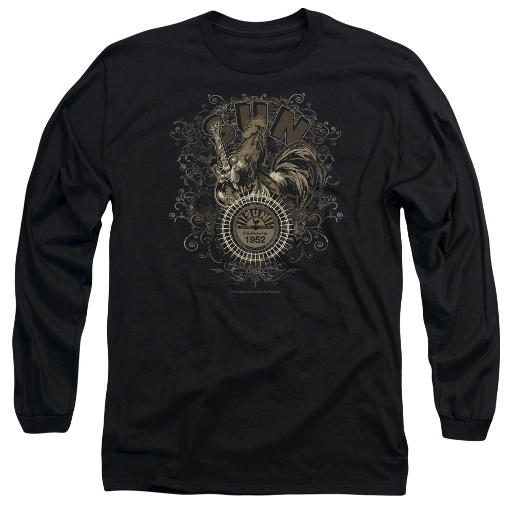 Sun - Scroll Around Rooster - Long Sleeve Adult 18/1 - Black T-shirt