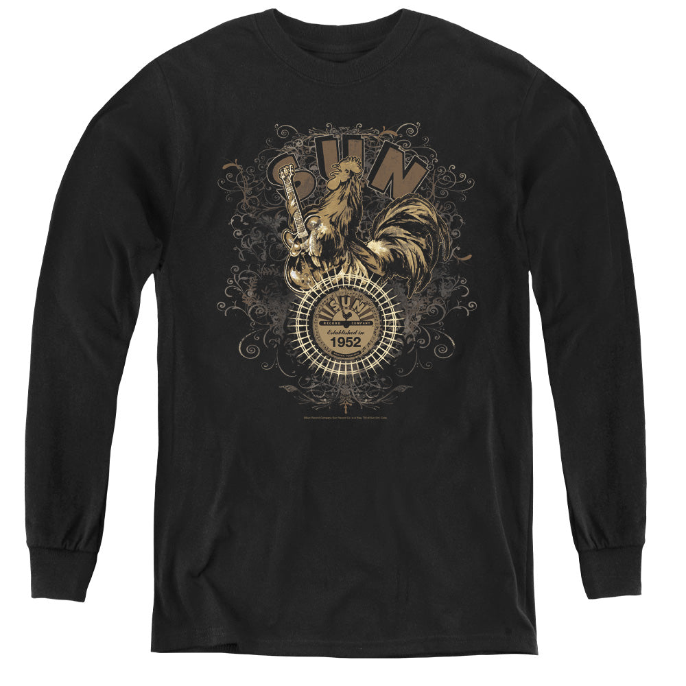 Sun - Scroll Around Rooster - Youth Long Sleeve Tee - Black