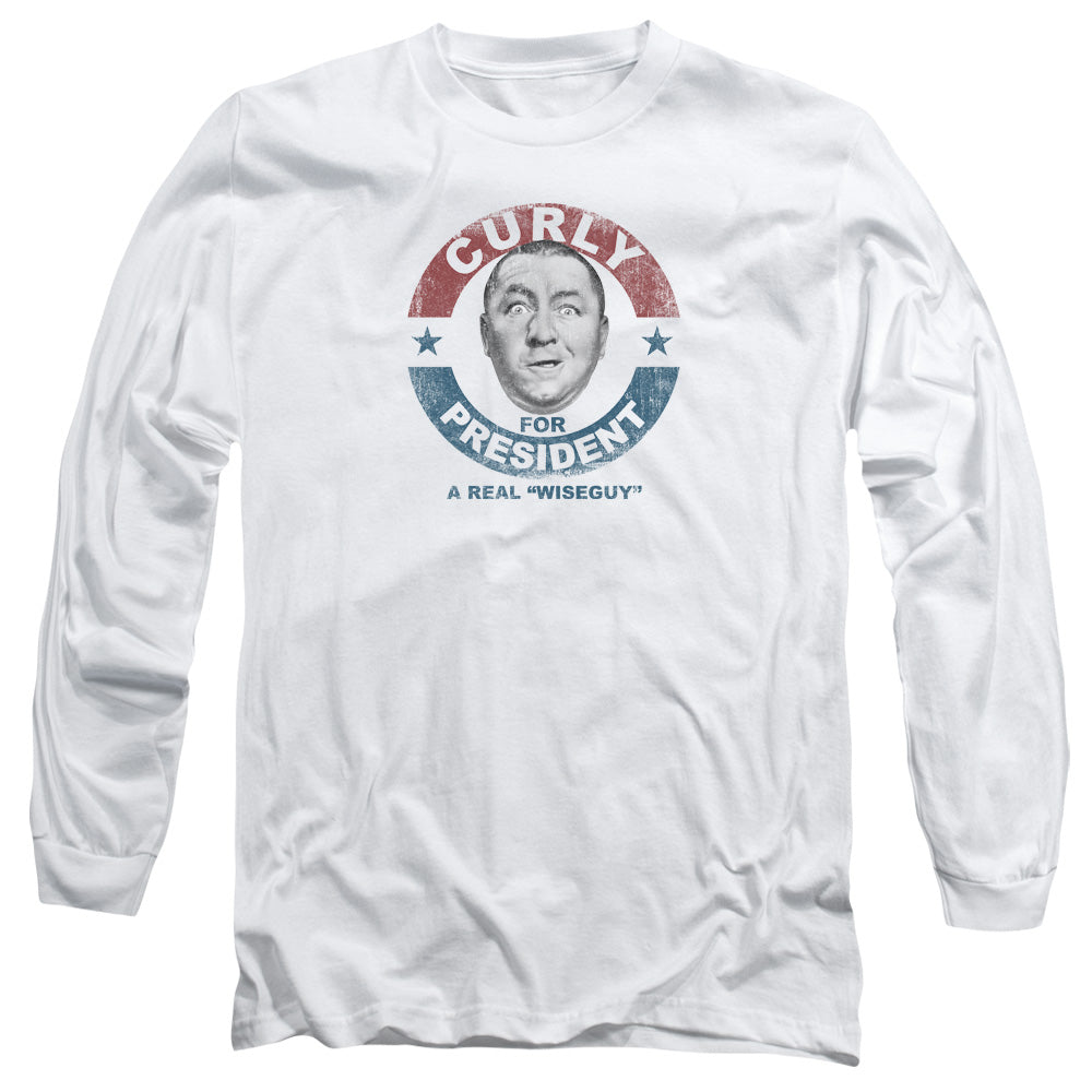 Three Stooges - Curly For President - Long Sleeve Adult 18/1 - White T-shirt