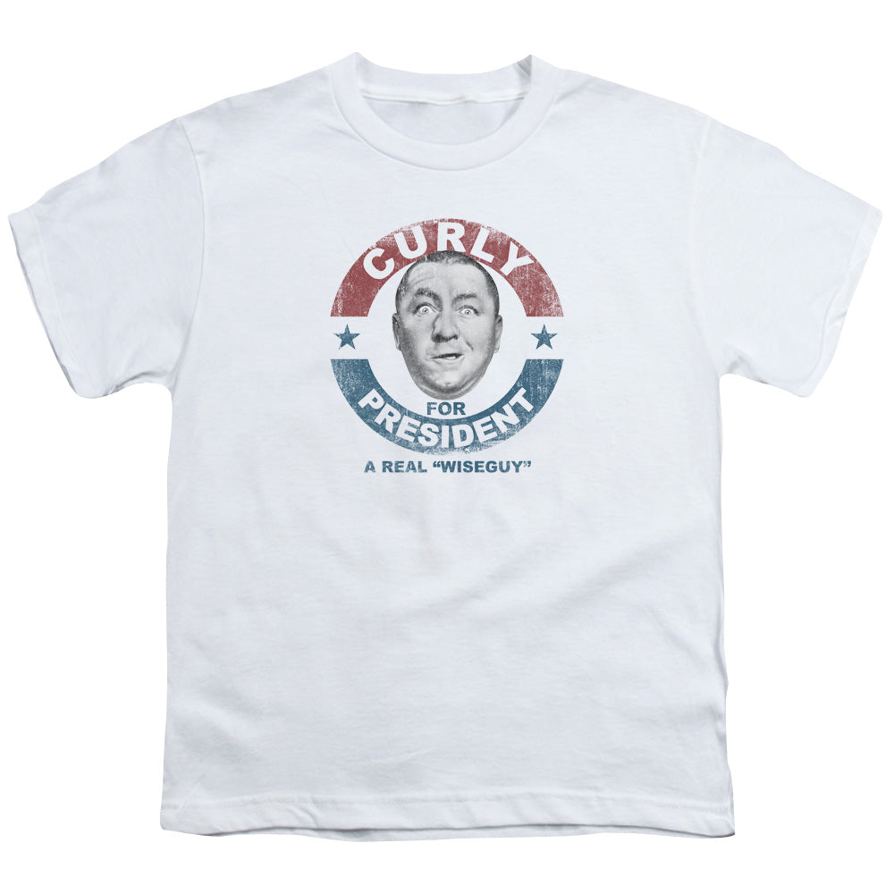 Three Stooges - Curly For President - Short Sleeve Youth 18/1 - White T-shirt