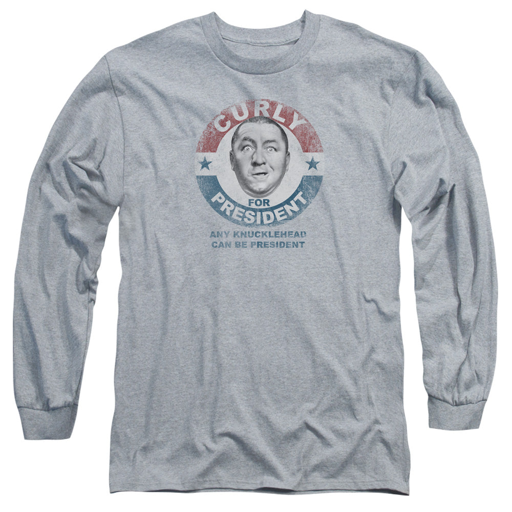 Three Stooges - Curly For President - Long Sleeve Adult 18/1 - Athletic Heather T-shirt