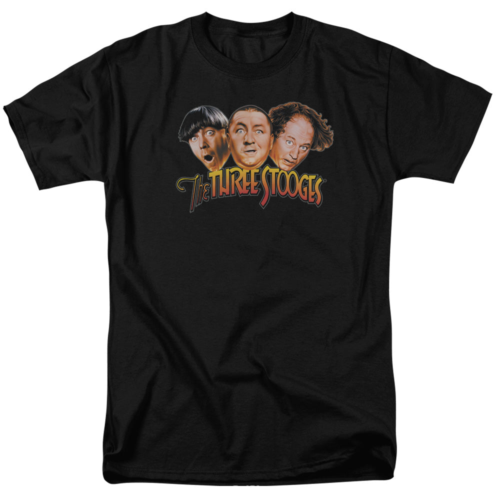 Three Stooges - Three Head Logo - Short Sleeve Adult 18/1 - Black T-shirt