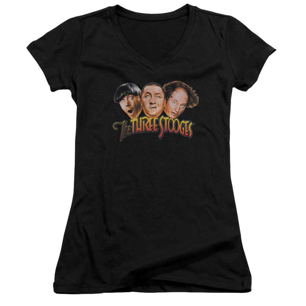 Three Stooges - Three Head Logo - Junior V-neck - Black