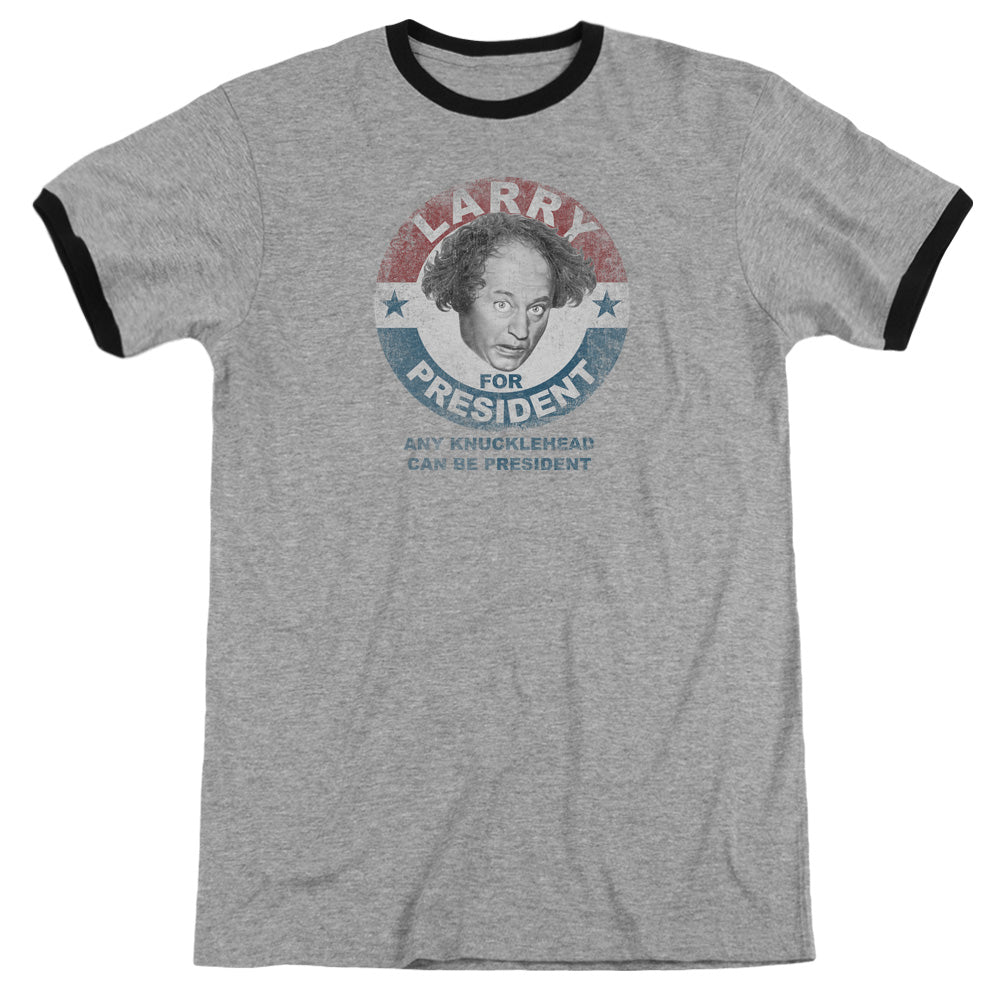 Three Stooges - Larry For President - Adult Ringer - Heather/black