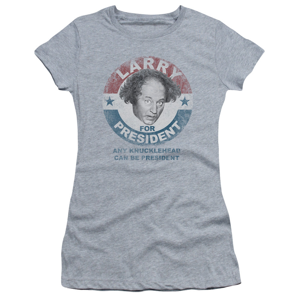 Three Stooges - Larry For President - Short Sleeve Junior Sheer - Athletic Heather T-shirt