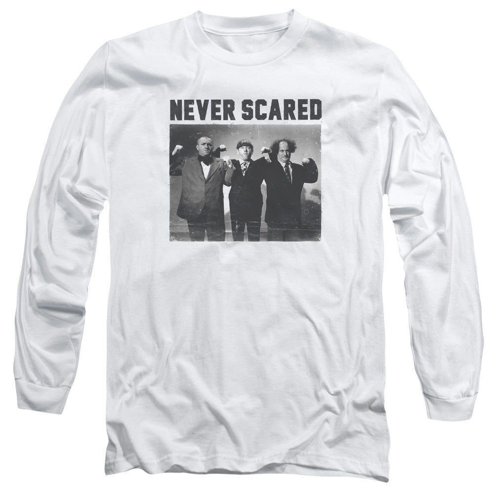 Three Stooges - Never Scared - Long Sleeve Adult 18/1 - White T-shirt