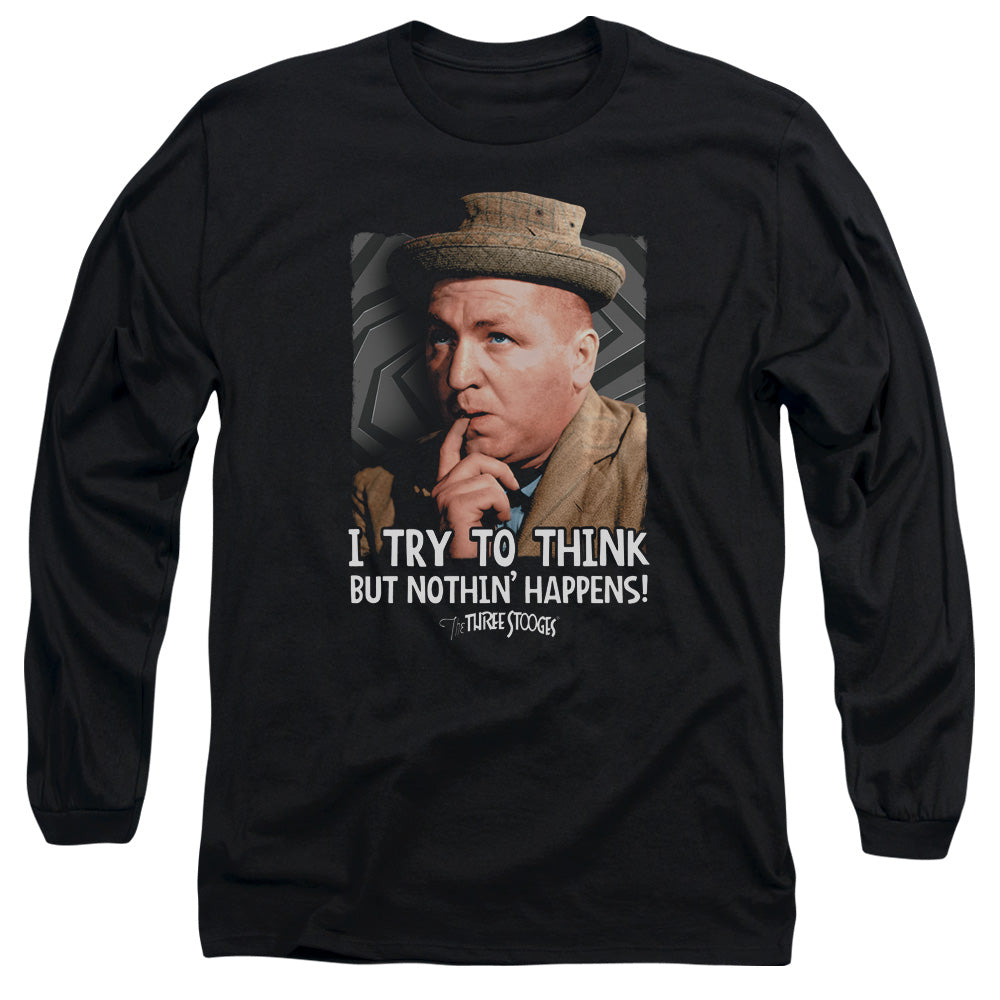 Three Stooges - Try To Think - Long Sleeve Adult 18/1 - Black T-shirt